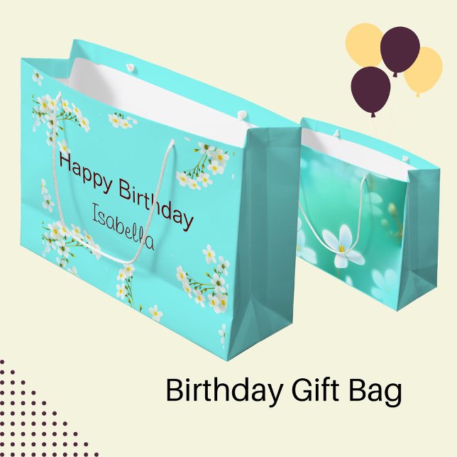 Aqua Blue Birthday  Large Gift Bag (Creator Uploaded)