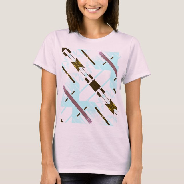 Aqua Blue Black Diagonal Arrow Southwest inspired T-Shirt (Front)
