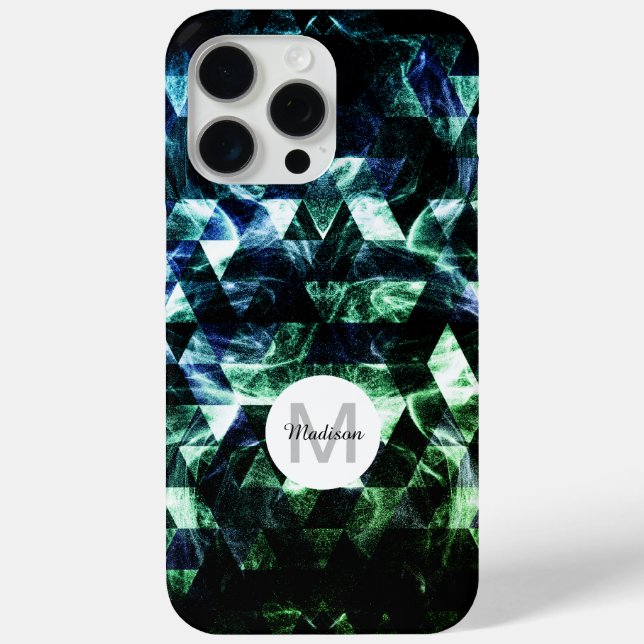 Aqua blue Black Geometric Smoky Abstract Monogram Case-Mate iPhone Case (Back)
