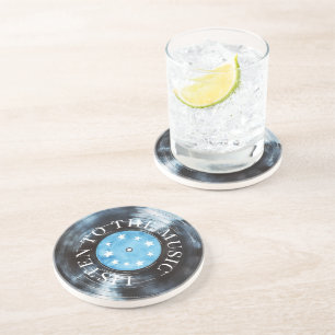 Aqua Blue Black Record Music Coaster