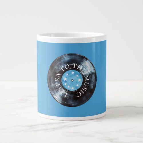 Aqua Blue Black Record Music Giant Coffee Mug