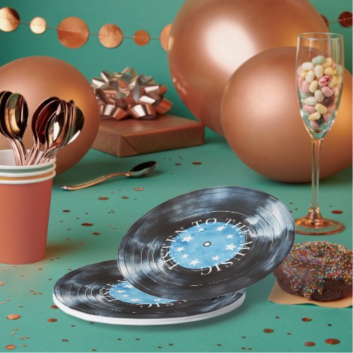 Aqua Blue Black Record Music Paper Plates