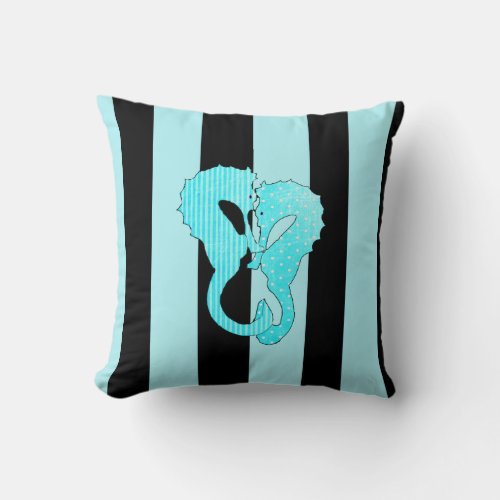 Aqua Blue Black Seashell and Seahorses Pillow