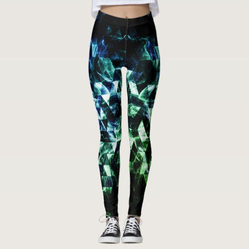 Aqua blue Black Triangle Geometric Smoky Abstract Leggings