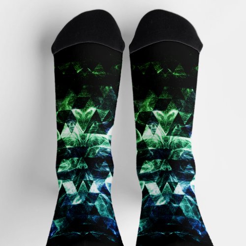 Aqua blue Black Triangle Geometric Smoky Abstract Socks