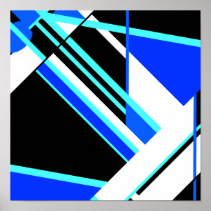 Aqua Blue Black White Diagonal Geometric Design Po Poster