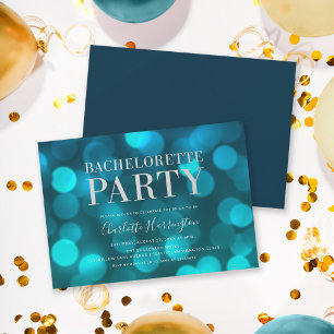 Aqua Blue Bokeh Lights Bachelorette Party Invitation