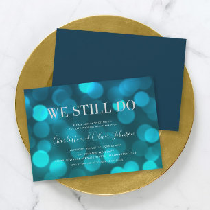 Aqua Blue Bokeh Lights Silver Wedding Anniversary Invitation