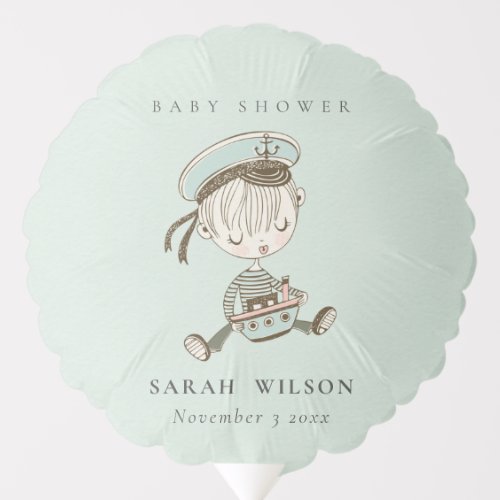 Aqua Blue Boys Little Sailor Nautical Baby Shower Balloon