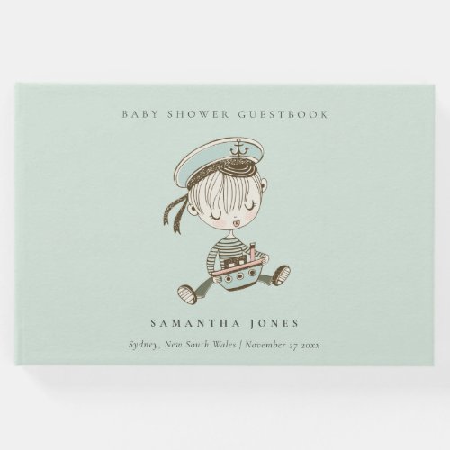 Aqua Blue Boys Little Sailor Nautical Baby Shower Guest Book