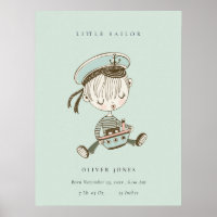 Aqua Blue Boys Little Sailor Nautical Birth Stat Poster