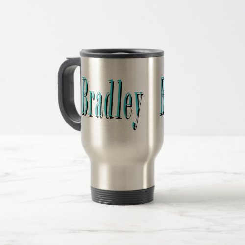 Aqua Blue Bradley Name Logo Travel Mug