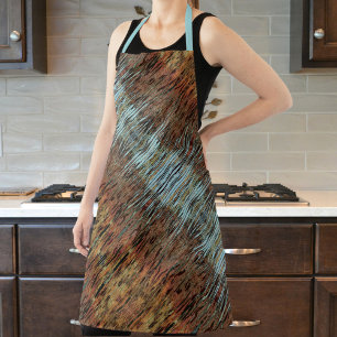 Aqua Blue Brown and Orange Animal Print Apron