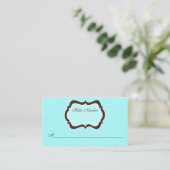 Aqua Blue, Brown, and White Damask Place Card (Standing Front)