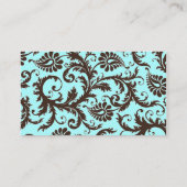 Aqua Blue, Brown, and White Damask Place Card (Back)