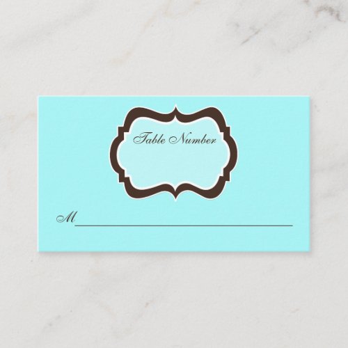 Aqua Blue, Brown, and White Damask Place Card Business Card Templates
