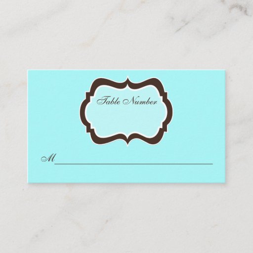 Customizable Aqua Blue, Brown, and White Damask Place Card Business Card Templates