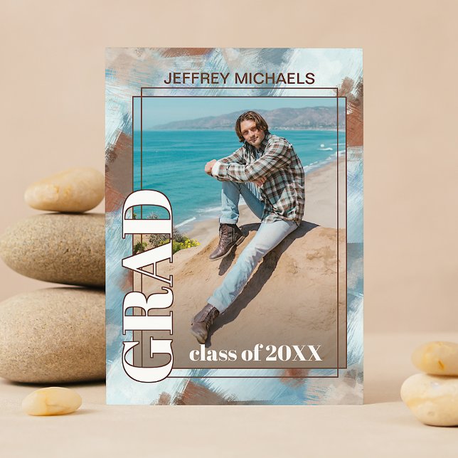 Aqua Blue Brown Beige  Abstract Graduation Announcement (Creator Uploaded)