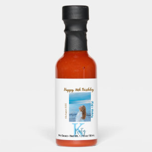 Aqua blue brown happy 16th birthday photo name hot sauces