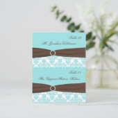 Aqua Blue, Brown, White Damask Place Cards (Standing Front)