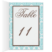 Aqua Blue, Brown, White Damask Table Number Card (Inside (Right))