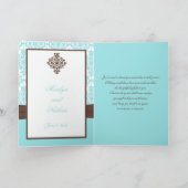 Aqua Blue, Brown, White Damask Thank You Card (Inside)