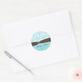 Aqua Blue, Brown, White Damask Wedding Sticker (Envelope)