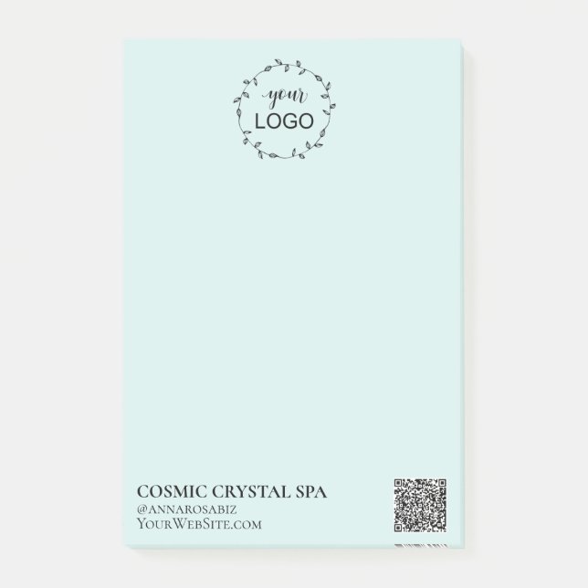 *~* Aqua Blue Business QR Simple Minimal Logo AP8 Post-it Notes (Front)