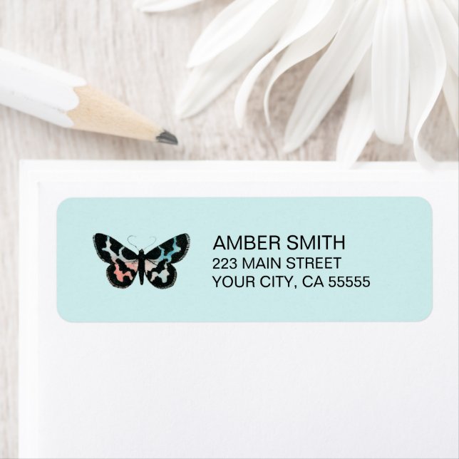 Aqua Blue Butterfly Watercolor Nature Label (Insitu)
