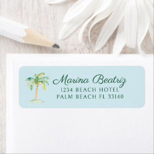Aqua Blue Cabana Palm Tree Beach Club Address Label