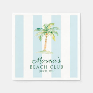 Aqua Blue Cabana Stripes Palm Beach Club Birthday Napkins
