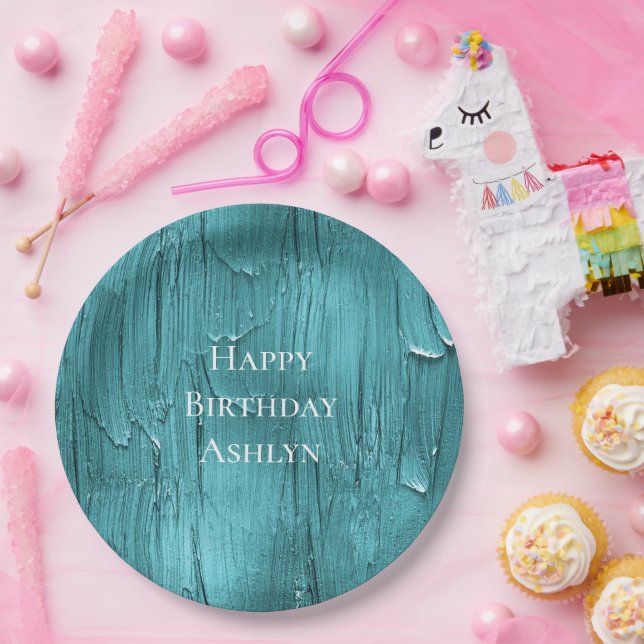 Aqua Blue Cake Frosting Birthday Paper Plates (Party)