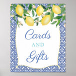 Aqua Blue Capri Lemons Baby Shower Cards And Gifts Poster at Zazzle