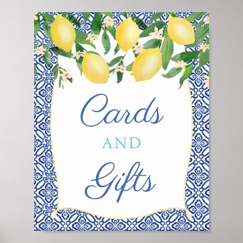 Aqua Blue Capri Lemons Baby Shower Cards and Gifts Poster