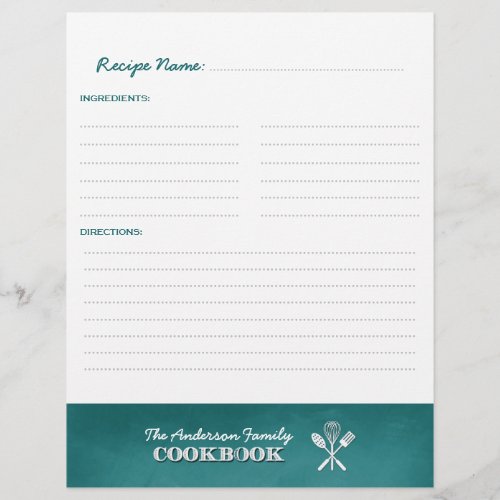 Aqua Blue Chalkboard Family Cookbook Binder Insert