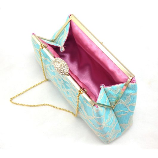 Aqua Blue, Champagne Lace And Dusty Rose Clutch (Inside)