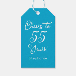 Aqua Blue Cheers to 55 Years 55th Birthday Gift Tags