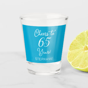 Aqua Blue Cheers to 65 Years 65th Birthday Party Shot Glass