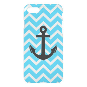 Aqua Blue Chevron Anchor iPhone SE/8/7 Case