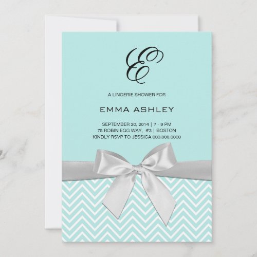 Aqua Blue Chevron Lingerie Shower Custom Invites