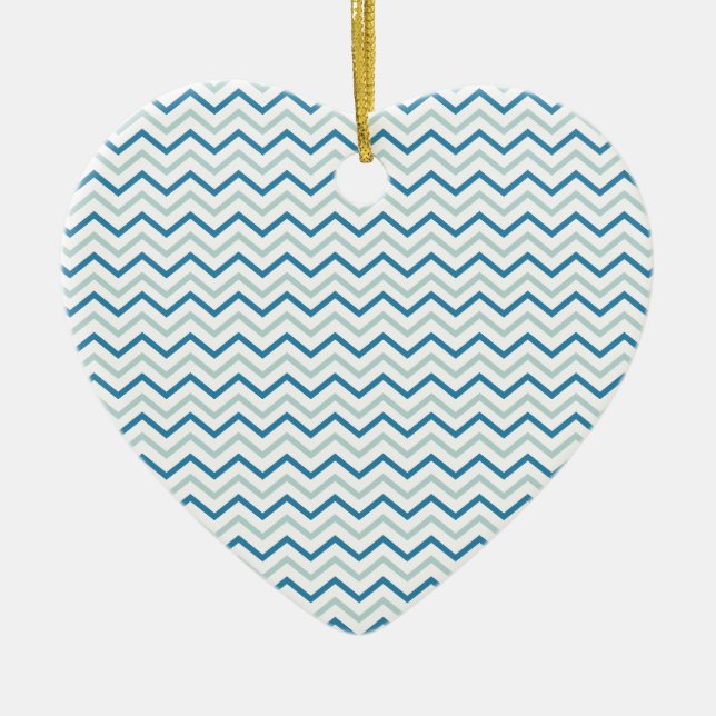 Aqua Blue Chevron Pattern Ceramic Ornament (Front)
