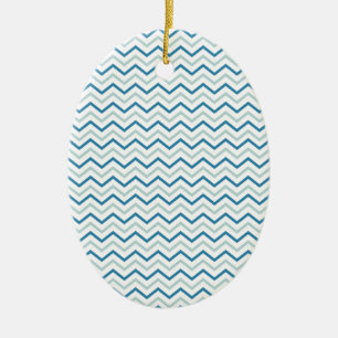 Aqua Blue Chevron Pattern Ceramic Ornament