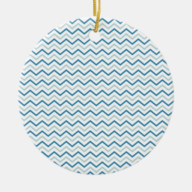 Aqua Blue Chevron Pattern Ceramic Ornament (Front)