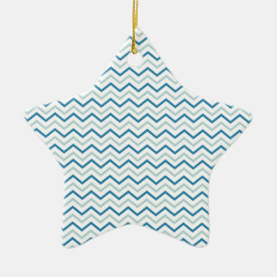 Aqua Blue Chevron Pattern Ceramic Ornament