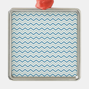 Aqua Blue Chevron Pattern Metal Ornament