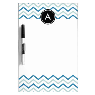 Aqua Blue Chevron Zizgag Personalized Monogram Dry-Erase Board