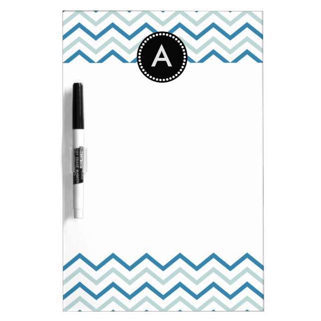 Aqua Blue Chevron Zizgag Personalized Monogram Dry-Erase Board (Front)