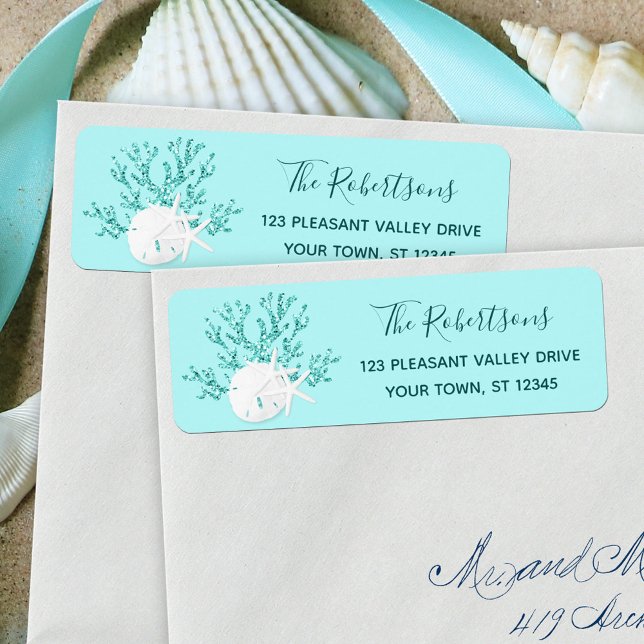 Aqua Blue Christmas Beach Return Address Label (Creator Uploaded)