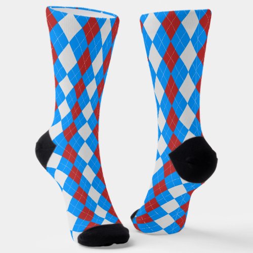 AQUA BLUE  CHRISTMAS RED Argyle Pattern Socks