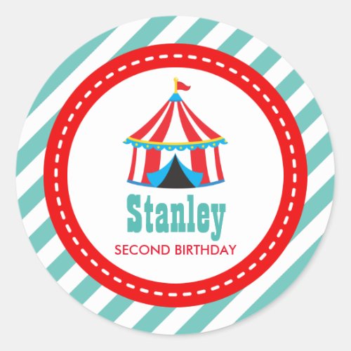 Aqua blue Circus Carnival Birthday Baby Shower Classic Round Sticker